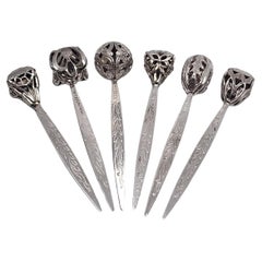Set of 6 Vintage Sterling Silver Cocktail Appetizer Picks #18467