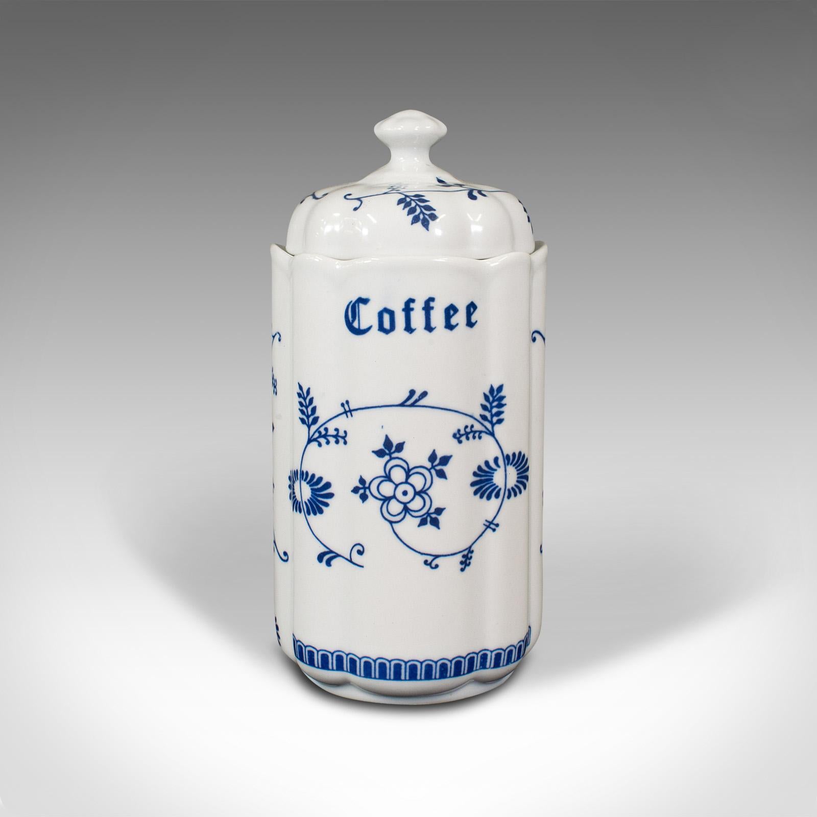 blue and white canisters vintage