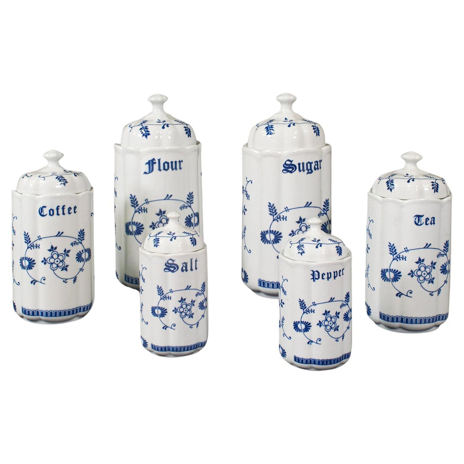Set of 6 Vintage Storage Jars, German, Ceramic, Kitchen Canister, circa 1950