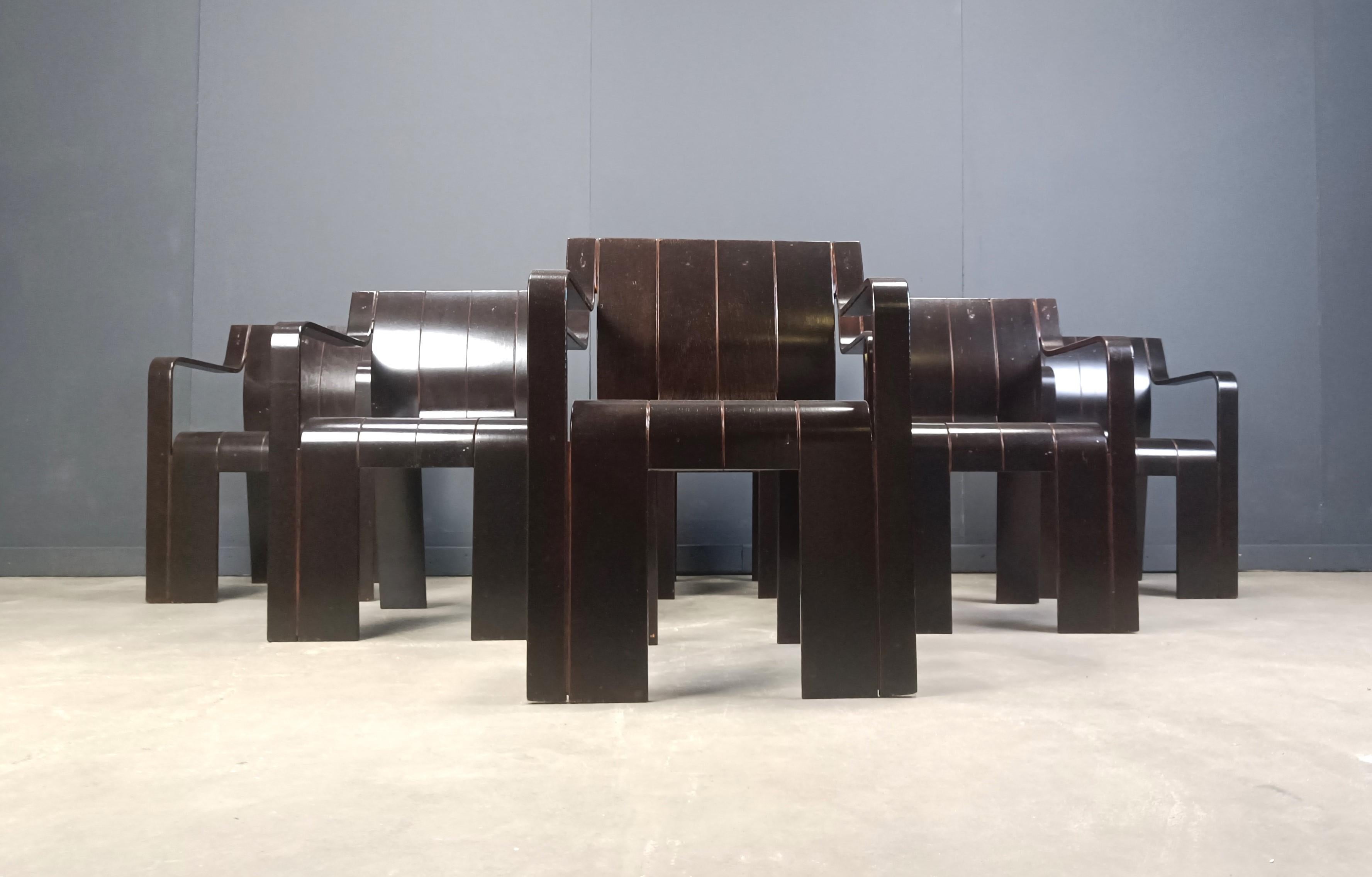 Fine XX secolo Set di 6 sedie da pranzo vintage a strisce di Gijs Bakker per Castelijn, anni '70 in vendita