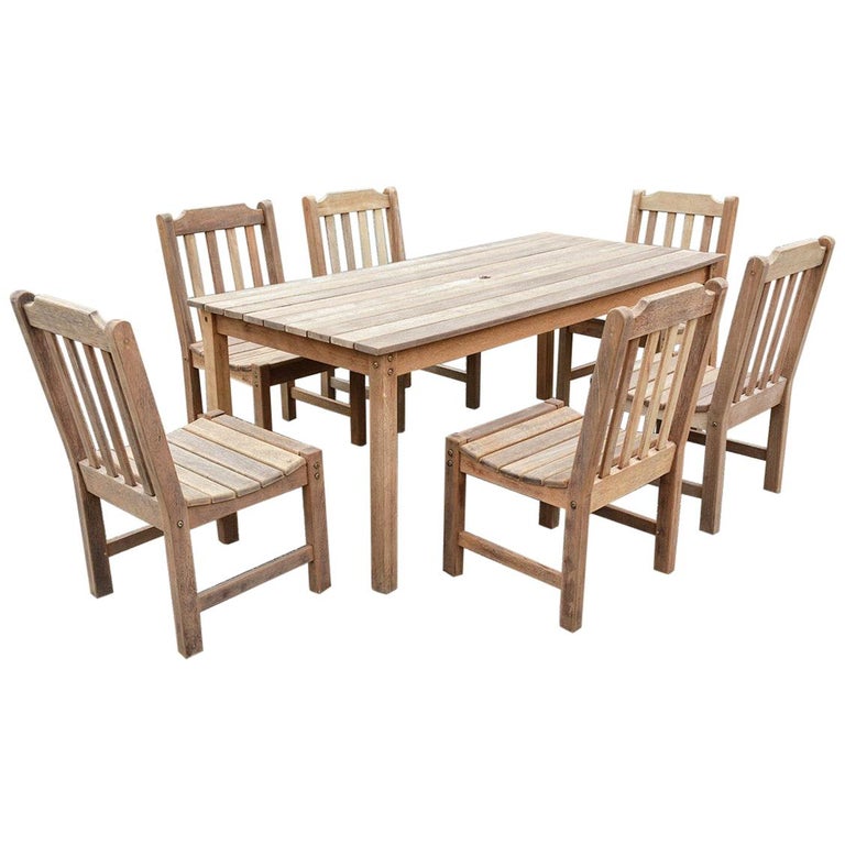 Set of 6 Vintage Teak Dining Chair and Teak Garden Dining Table at