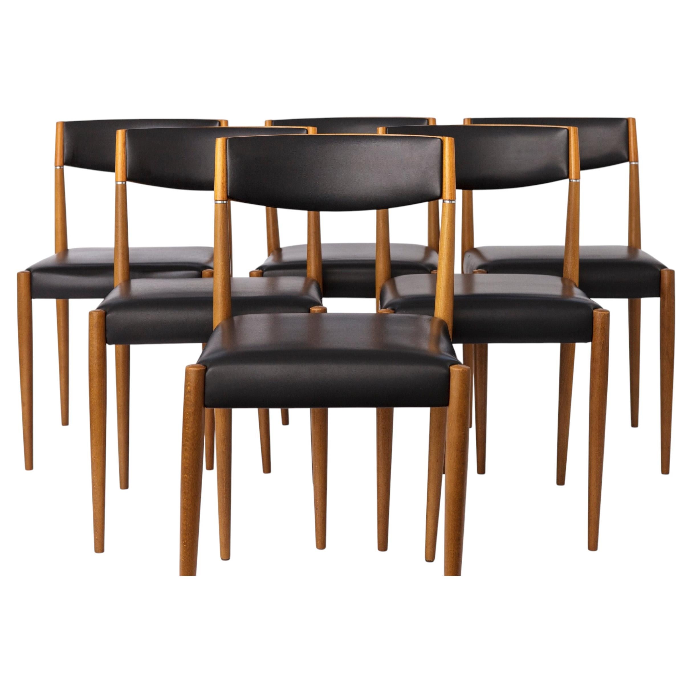 Set of 6 Vintage Teak Dining Chairs 1960s Germany, Mid Century Modern