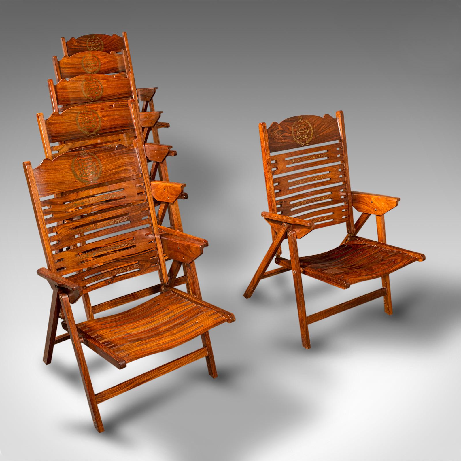 Unknown Set of 6 Vintage Terrace Chairs, Middle Eastern, Teak, Folding, Veranda, Steamer