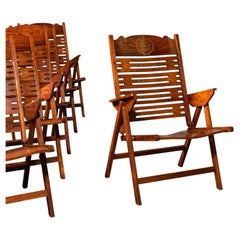 Set of 6 Vintage Terrace Chairs, Middle Eastern, Teak, Folding, Veranda, Steamer