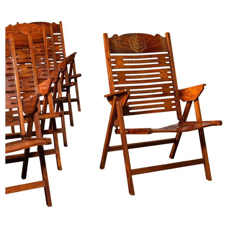 Set of 6 Vintage Terrace Chairs, Middle Eastern, Teak, Folding, Veranda, Steamer For Sale at 1stDibs