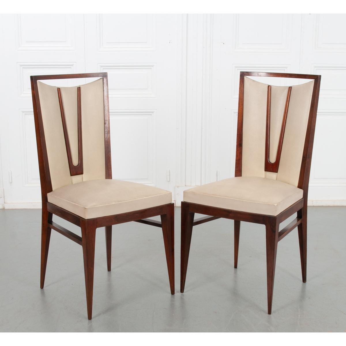 French Set of 6 Vintage Upholstered Dining Chairs For Sale