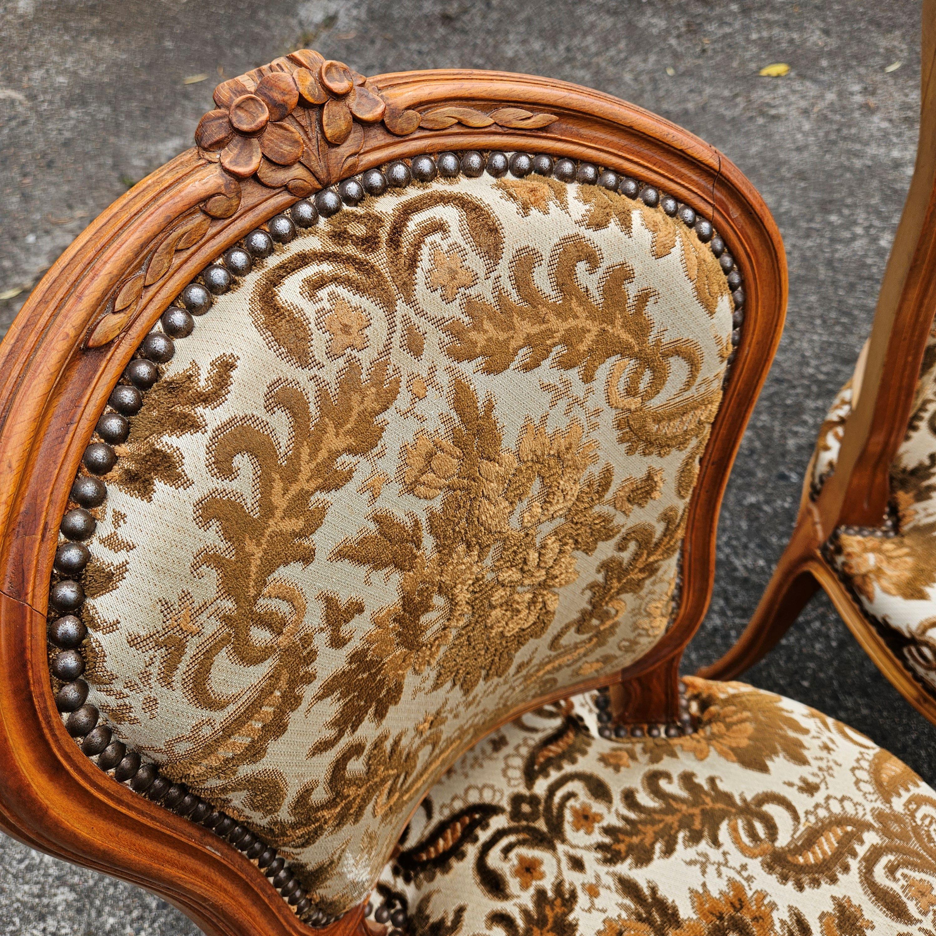 Set of 6 vintage upholstered Dining Chairs-Style Louis XV-70s For Sale 5