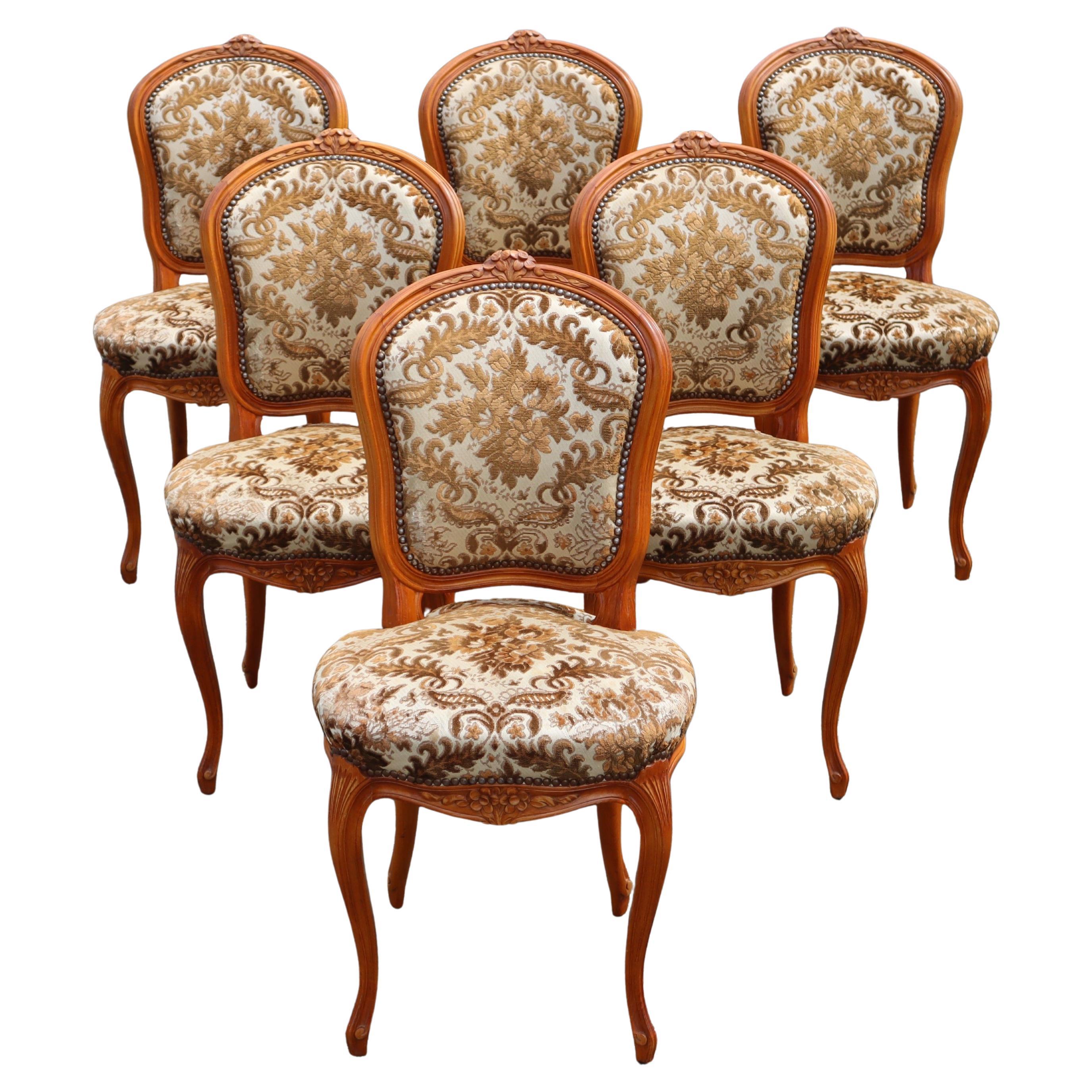 Set of 6 vintage upholstered Dining Chairs-Style Louis XV-70s For Sale