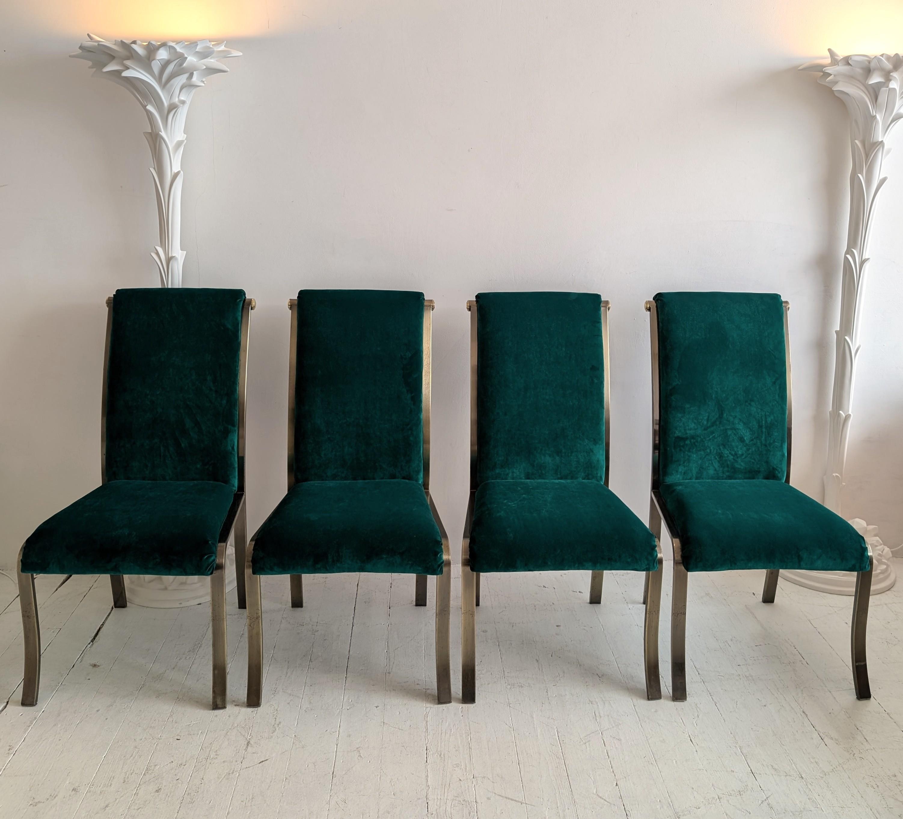 Ottone Set di 6 sedie da pranzo vintage in velluto Milo Baughman per D.I.A., anni '70-'80 in vendita