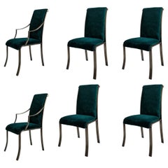 Lot de 6 chaises de salle à manger vintage en velours Milo Baughman for D.I.A., 1970 80s