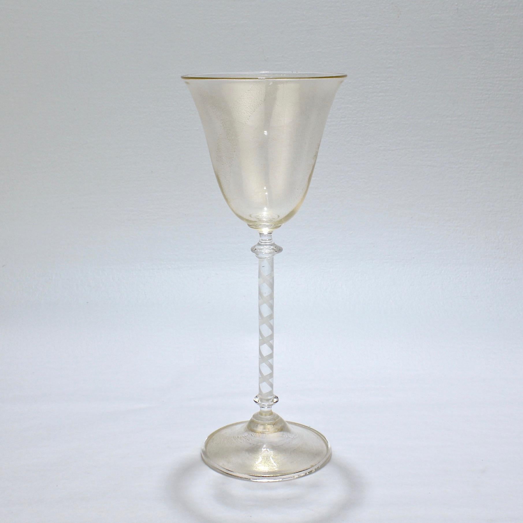 Set of 6 Vintage Venetian Wine Goblets with White Twist Stems & Gold Inclusions In Good Condition In Philadelphia, PA