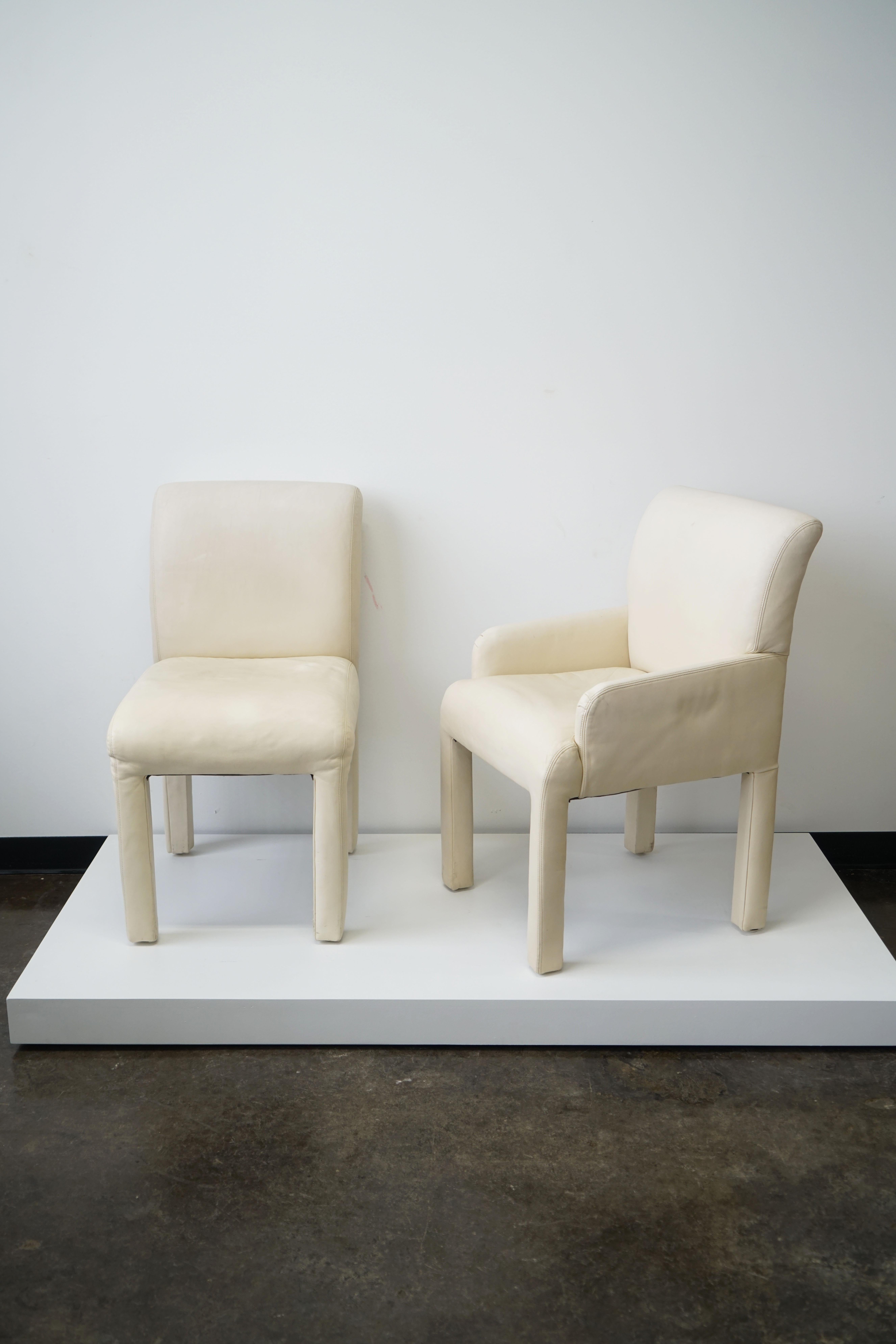Late 20th Century Set of 6 Modern Parson Dining Chairs for Directional, puffy off-white For Sale