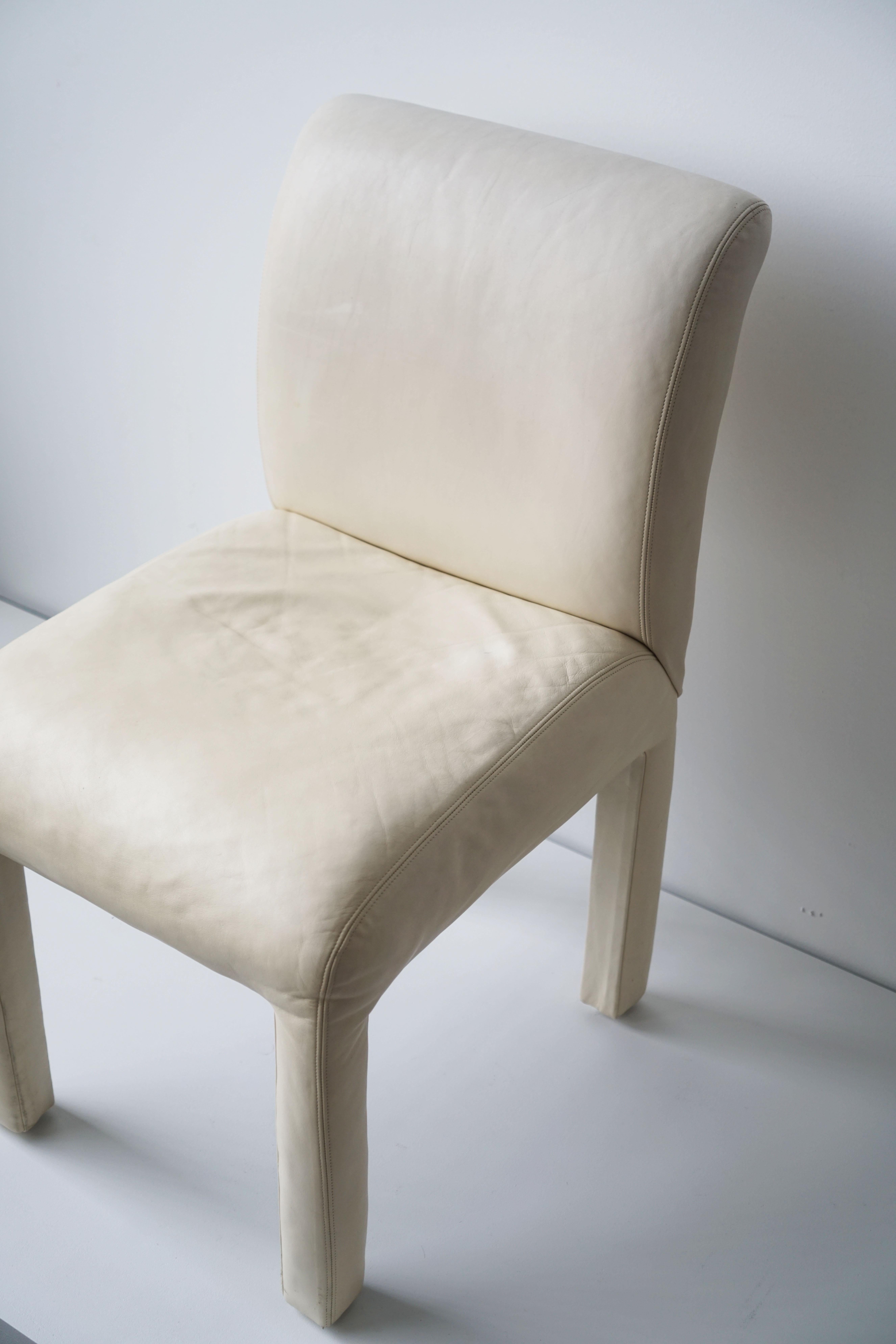 Late 20th Century Set of 6 Modern Parson Dining Chairs for Directional, puffy off-white For Sale