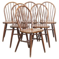 Set of 6 Vintage Wooden Windsor Spindle Chairs from the 1970s in English Style