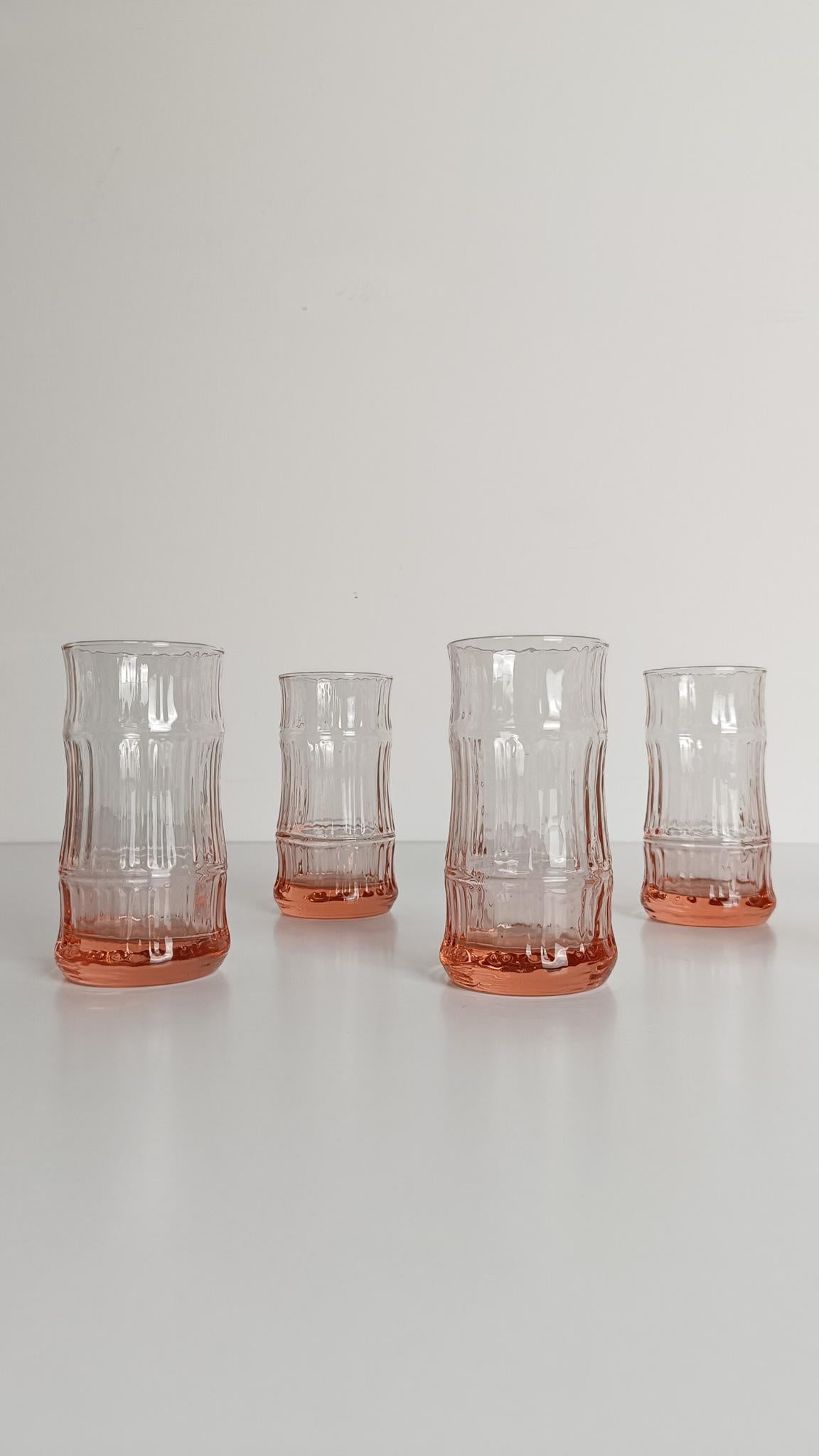 6er Set VintageFaux Bamboo Highball / Bechergläser aus pfirsichrosa Glas, 70er Jahre im Angebot 5
