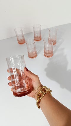 Set of 6 VintageFaux Bamboo Highball / Tumbler Glasses in Peach Pink Glass, 70s