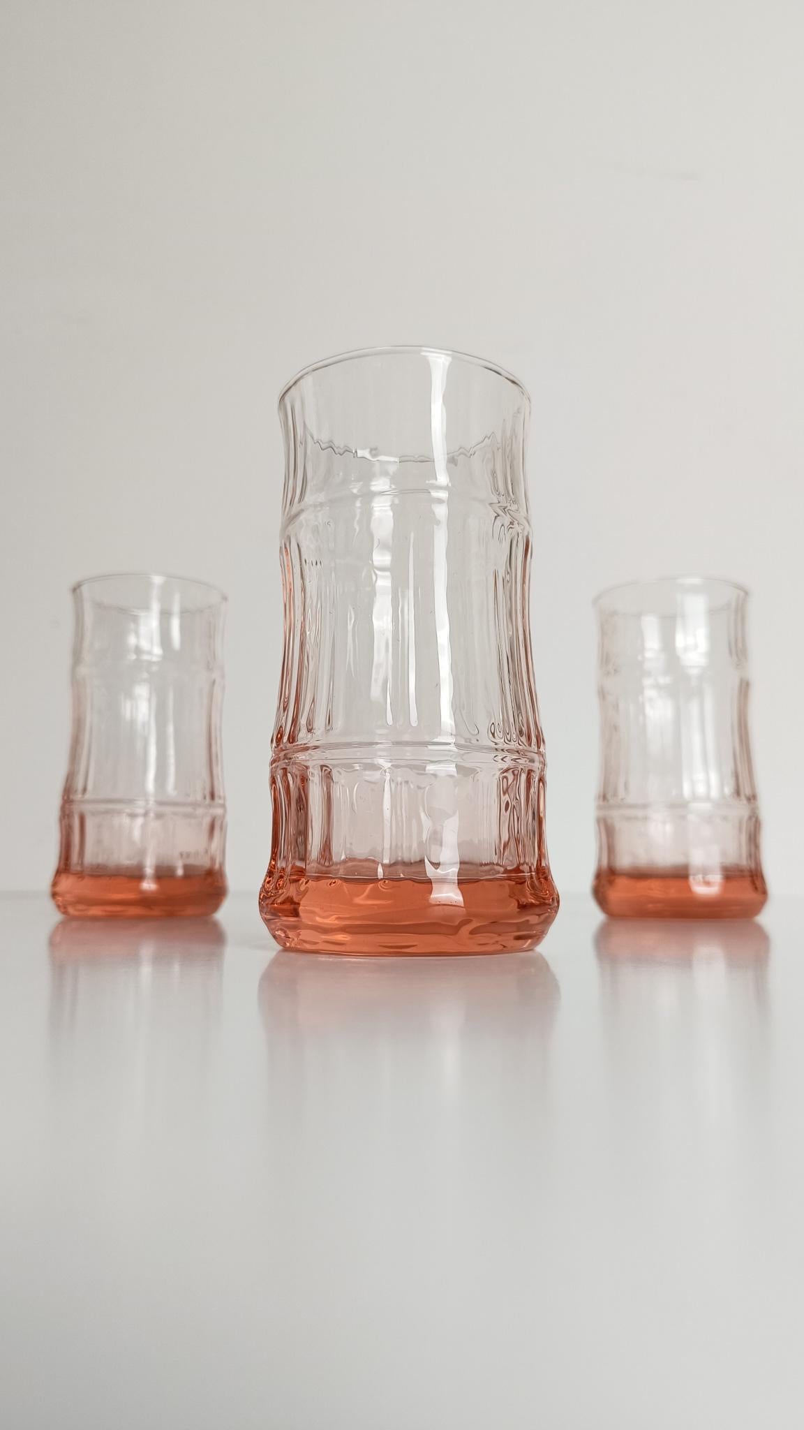 6er Set VintageFaux Bamboo Highball / Bechergläser aus pfirsichrosa Glas, 70er Jahre (Italienisch) im Angebot