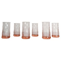 Lot de 6 verres à pied / gobelets en faux bambou vintage en verre rose pêche, années 70