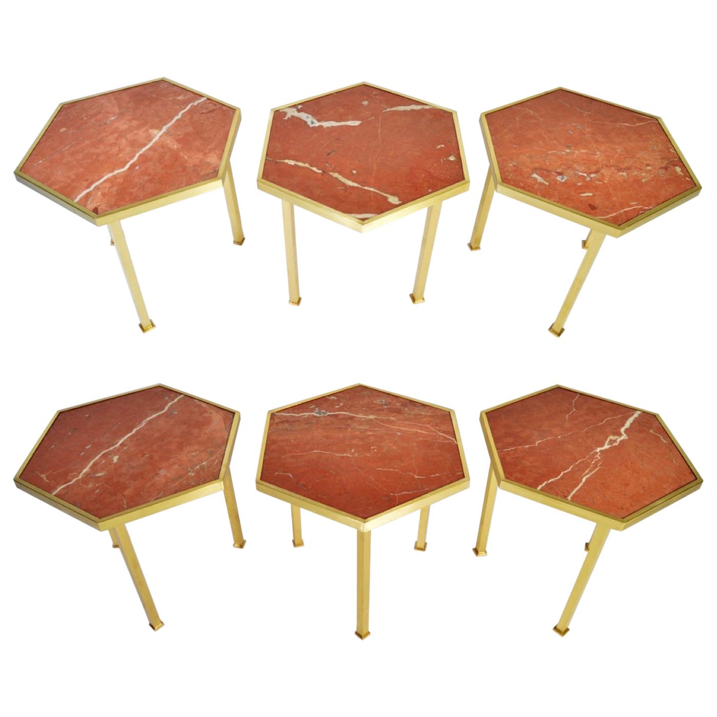 6 Rojo Alicante Marble Occasional Tables/Plant Stands by William “Billy” Haines