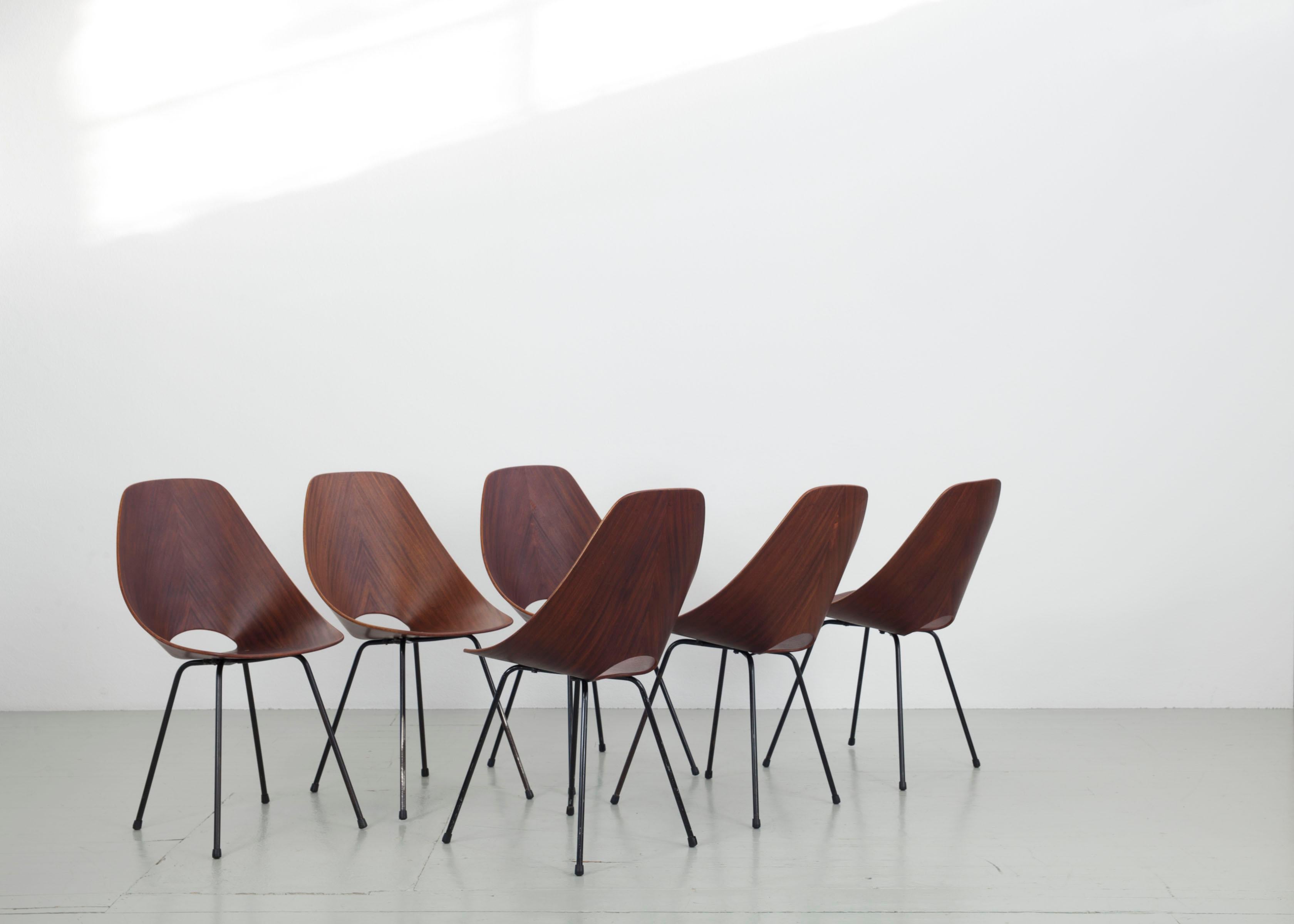 Italian Set of 6 Vittorio Nobili Medea Plywood Side Chairs from Italy, 1956