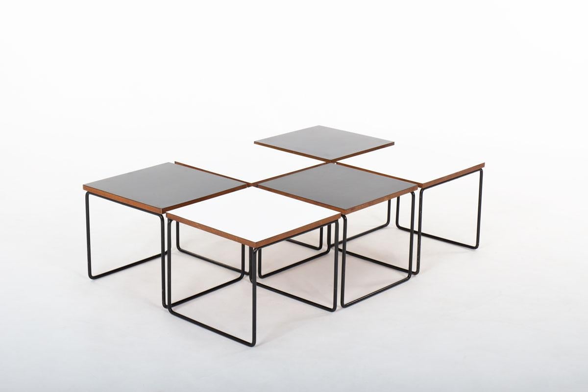 French Set of 6 Volante coffee tables by Pierre Guariche for Steiner 1950 For Sale