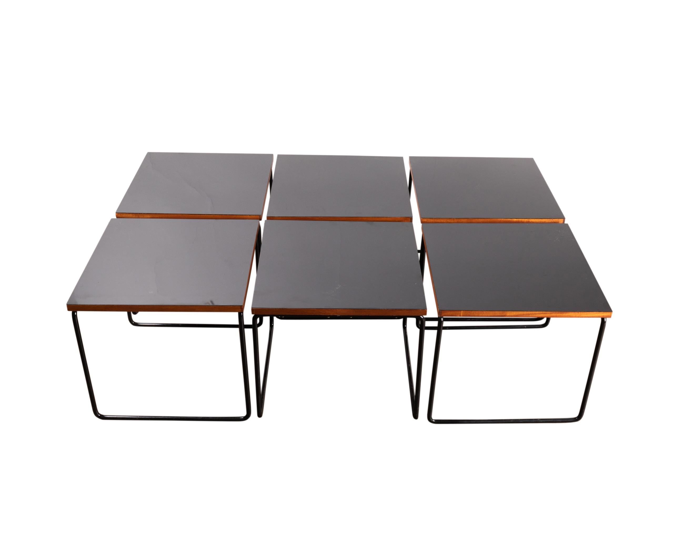 Set of 6 black side tables 