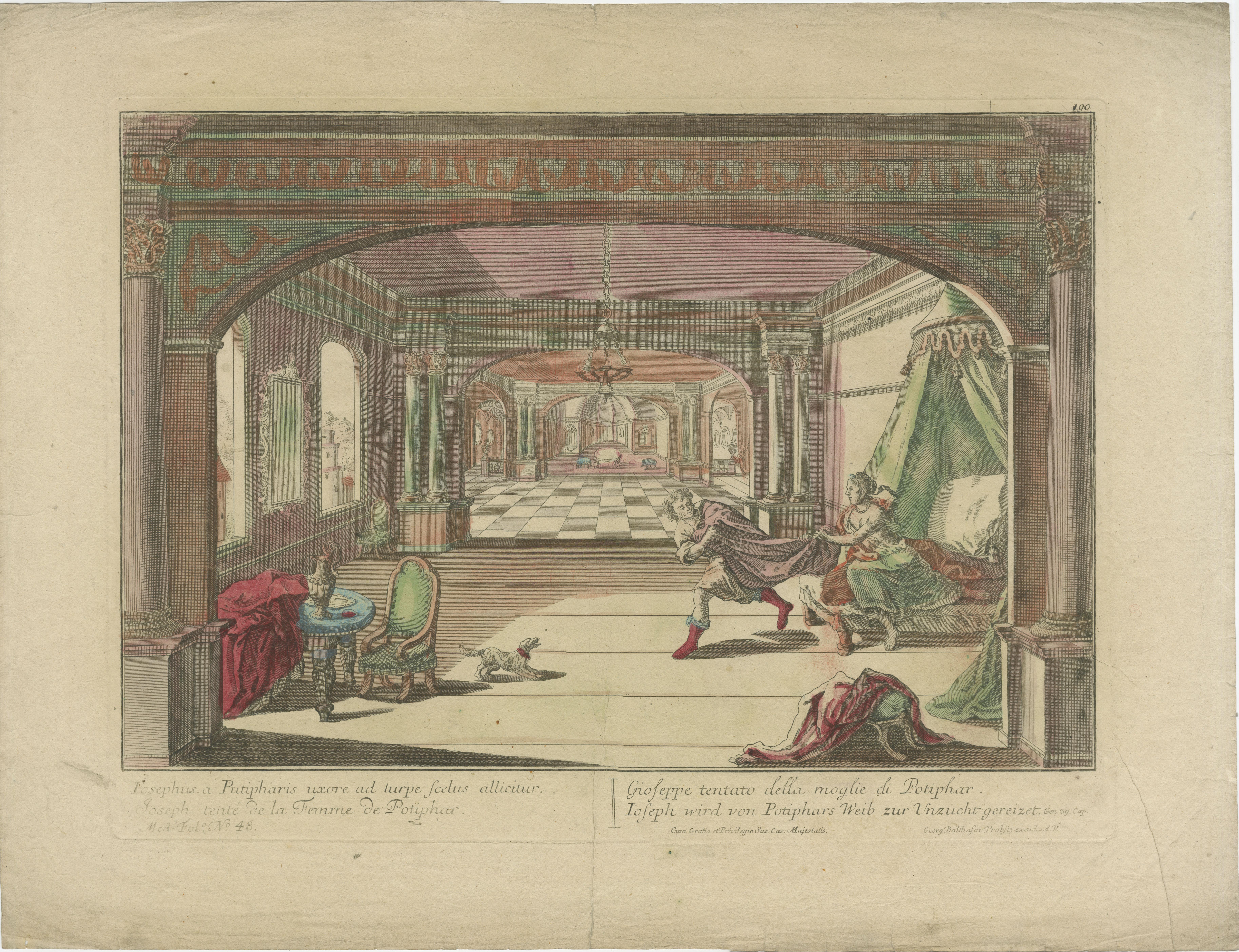 Satz von 6 Vue d'Optique Drucke - Geschichte von Joseph in Ägypten, handkoloriert, um 1770 im Zustand „Relativ gut“ im Angebot in Langweer, NL