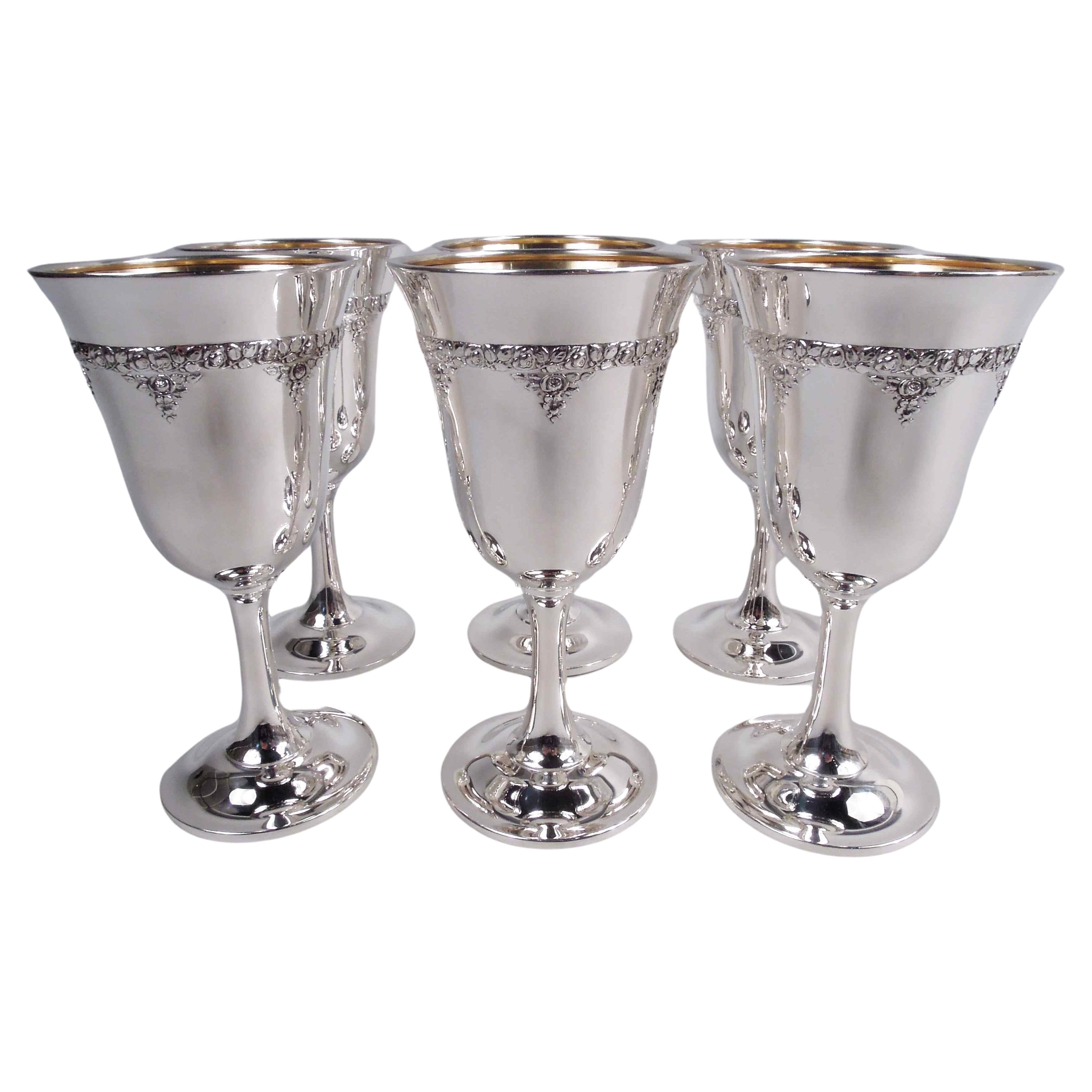 Set of 6 Wallace Normandie Sterling Silver Goblets For Sale