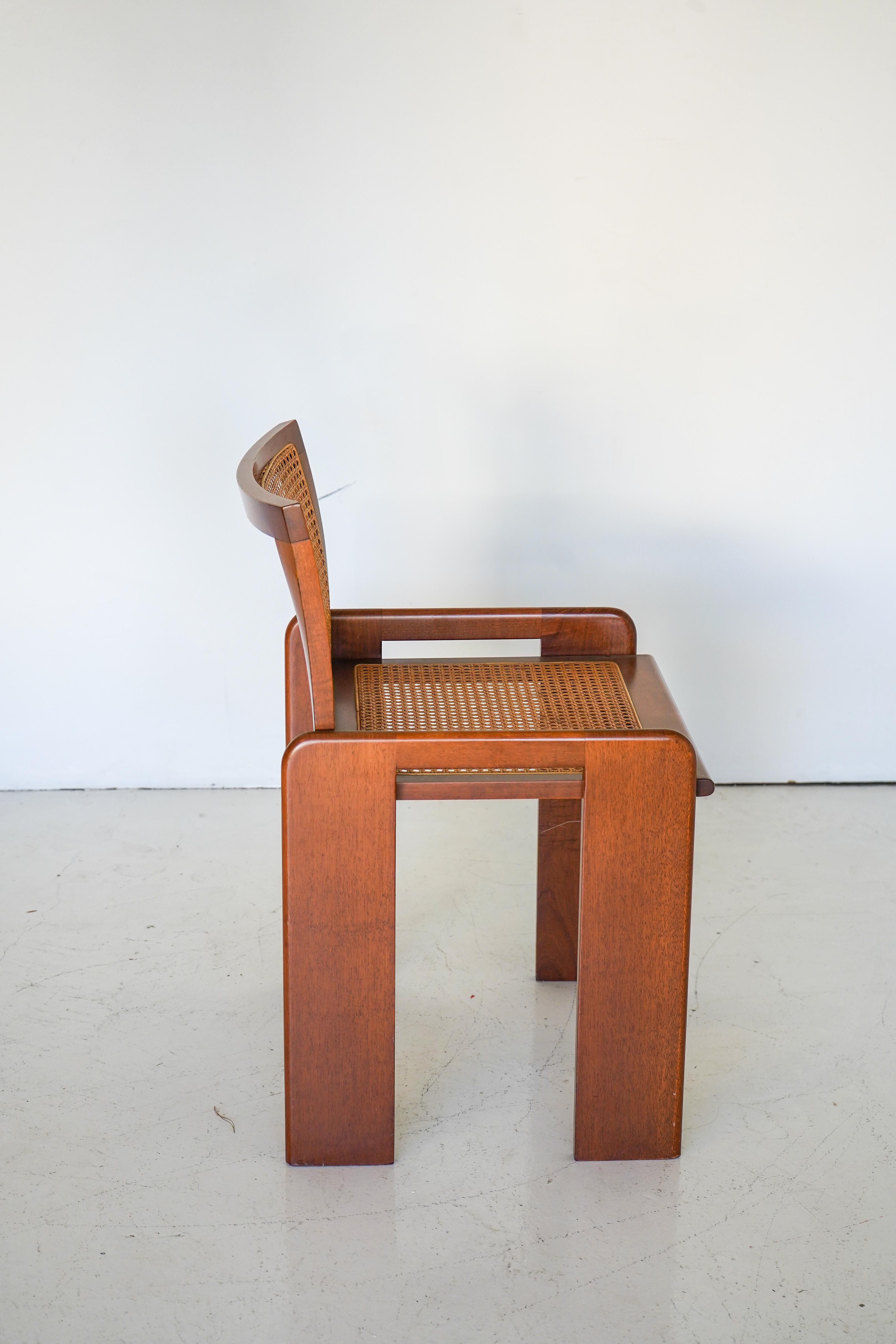 Italian Set of 6 Walnut and Cane Dining Chairs by Luigi Saccardo