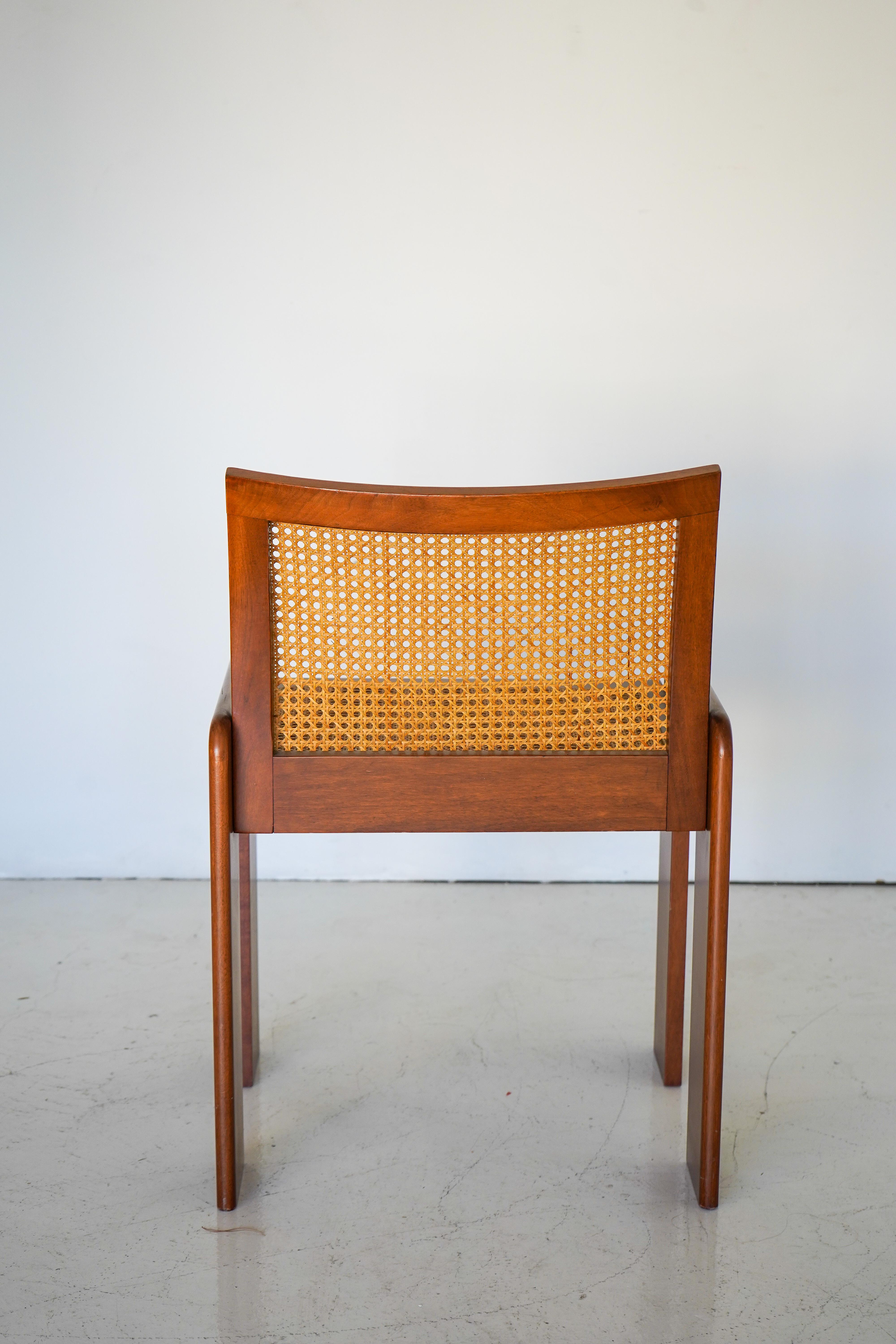 Set of 6 Walnut and Cane Dining Chairs by Luigi Saccardo In Good Condition In Las Vegas, NV