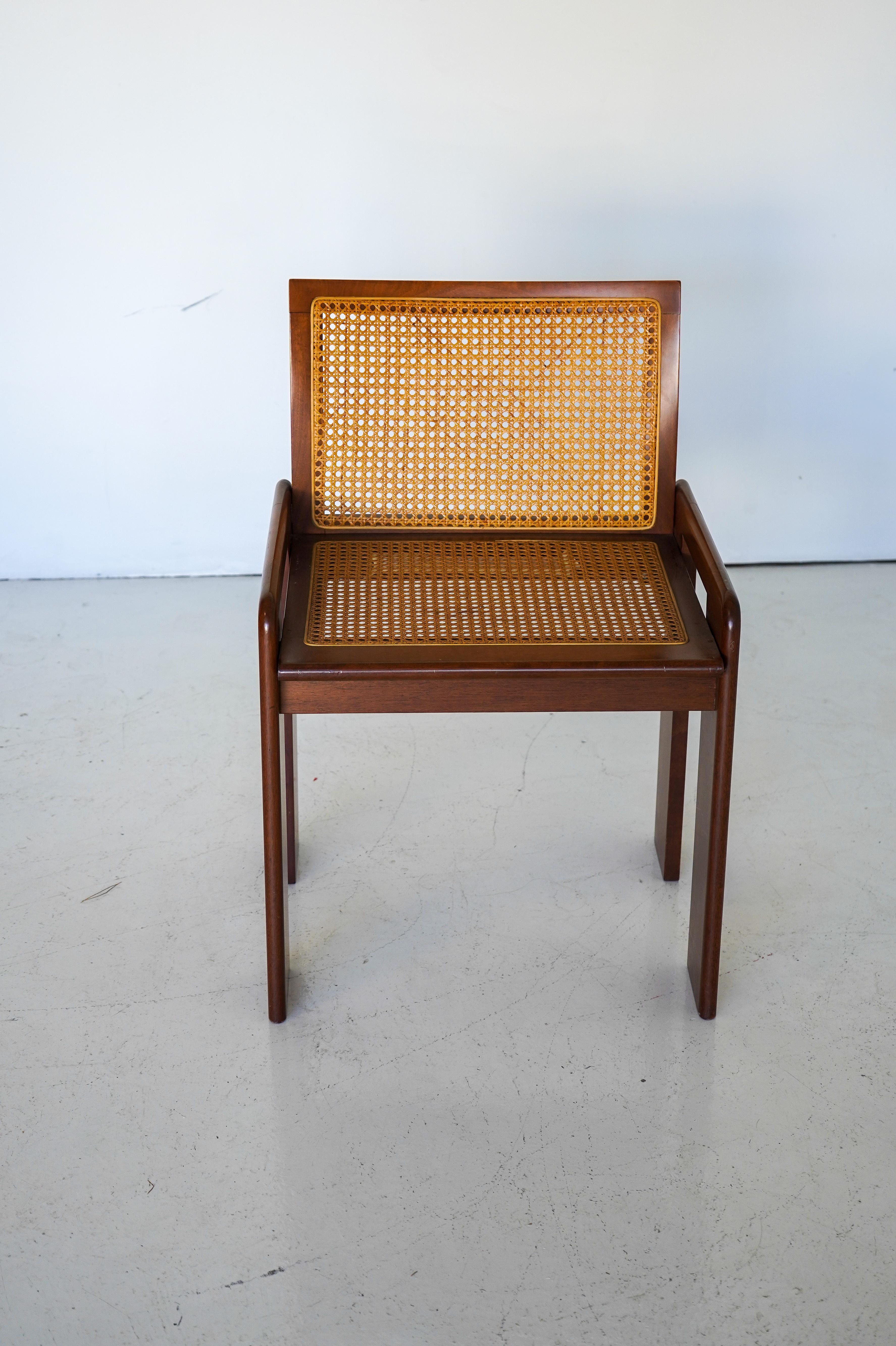 Late 20th Century Set of 6 Walnut and Cane Dining Chairs by Luigi Saccardo