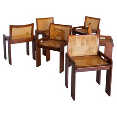 Set of 6 Walnut and Cane Dining Chairs by Luigi Saccardo