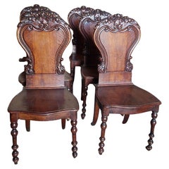 Antique set of 6 walnut chairs, richly carved, Italy