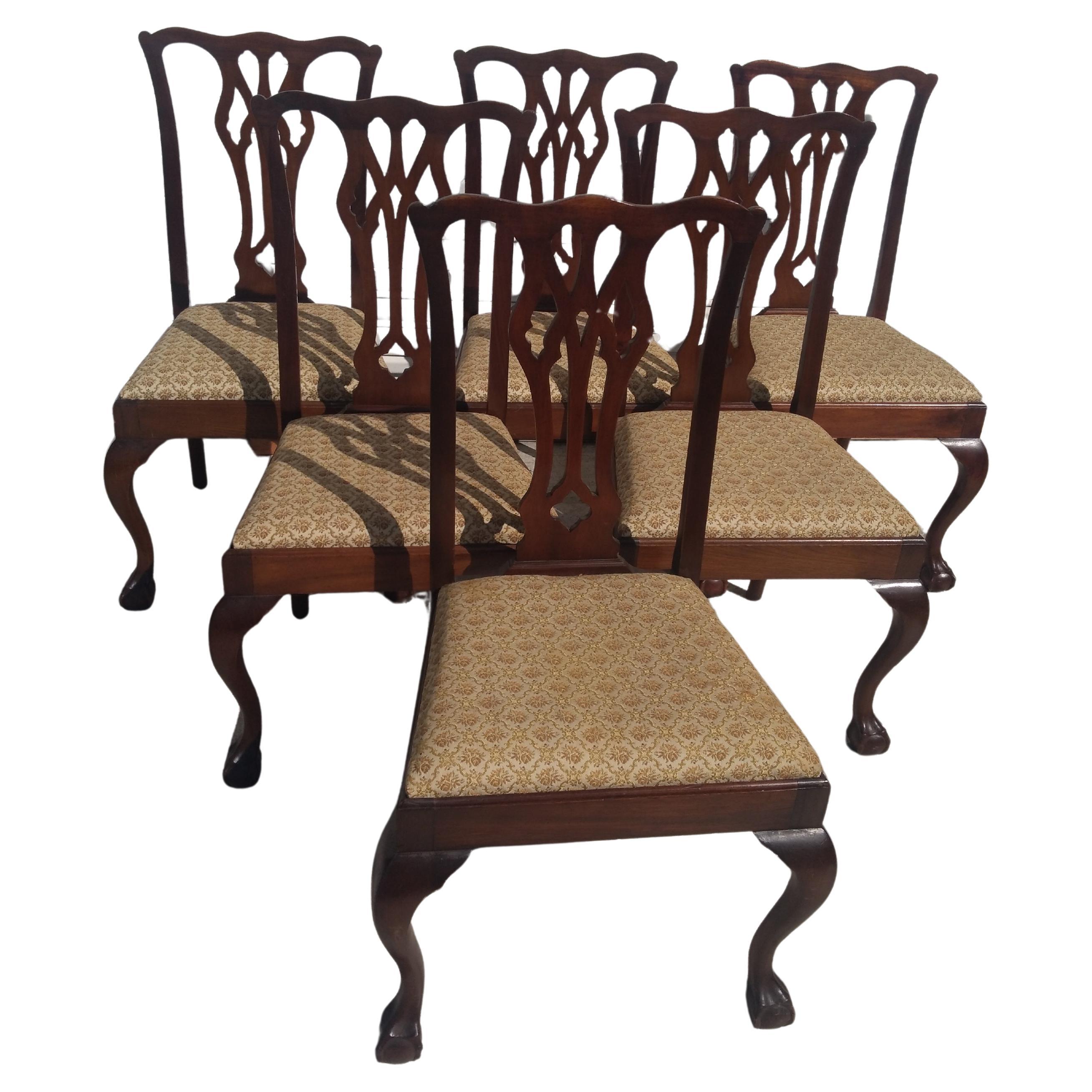 Set of 6 Walnut Chippendale Ball & Claw Style Dining Chairs