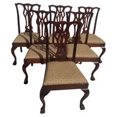 Antique Set of 6 Walnut Chippendale Ball & Claw Style Dining Chairs