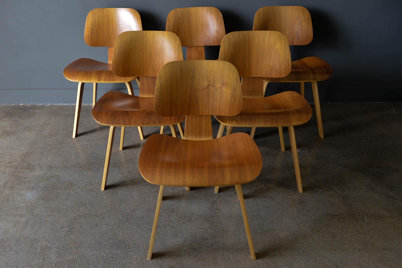 Set of 6 Walnut Eames for Herman Miller DCW Chairs 1