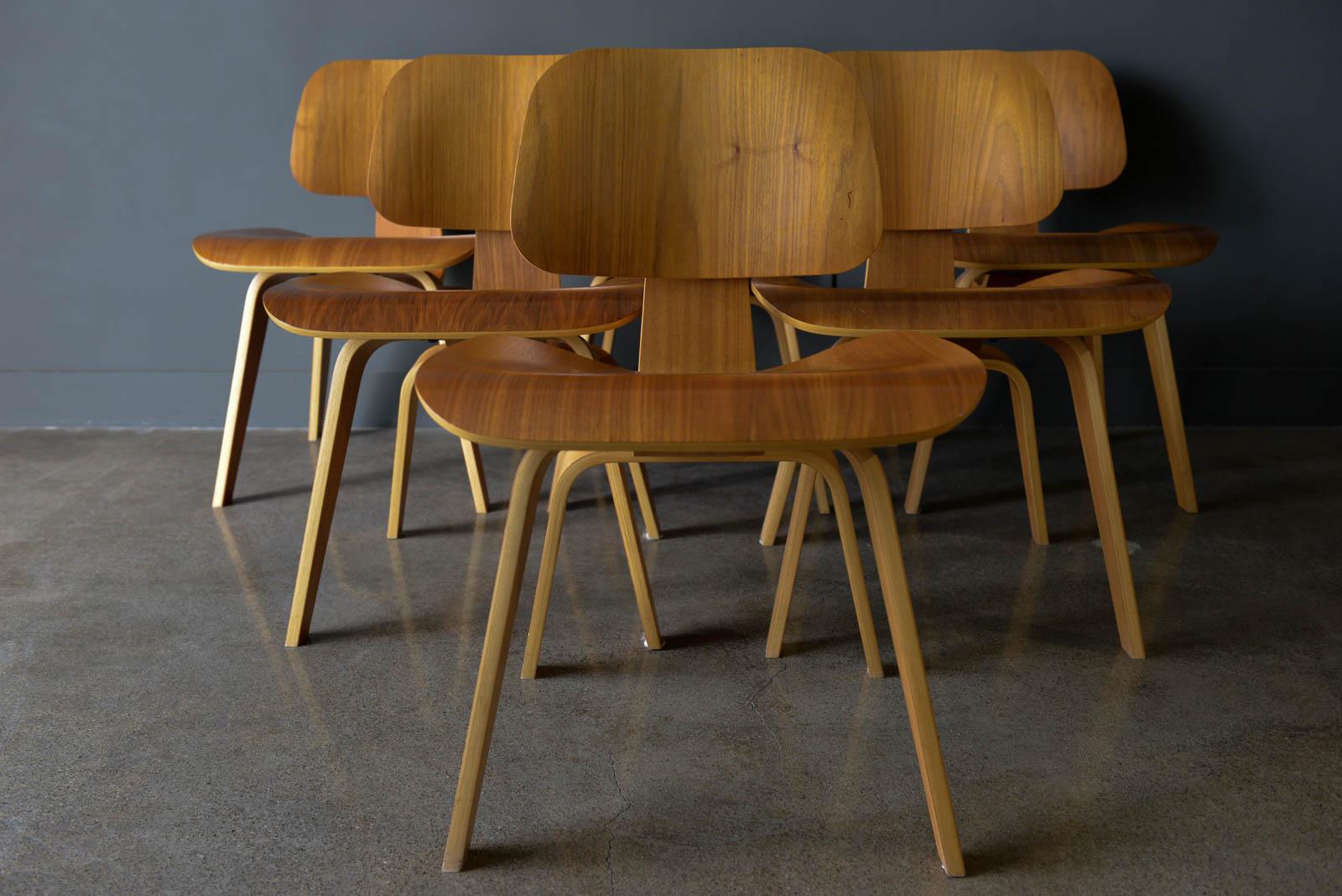 Set of 6 Walnut Eames for Herman Miller DCW Chairs 2