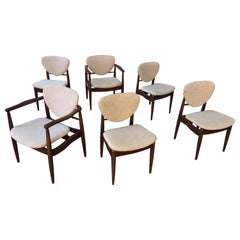 Set of 6 Walnut John Stuart Dining Chairs in the Style of Finn Juhl