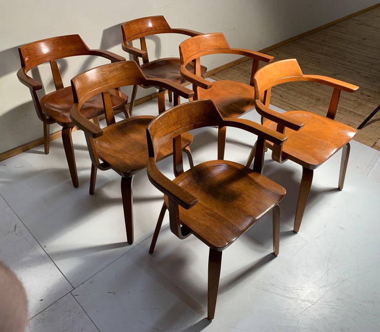 Wood Set of 6 Walter Gropius Chairs for Thonet For Sale