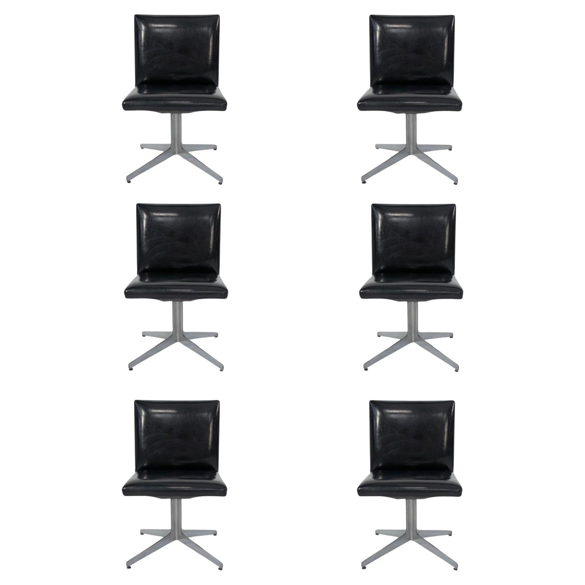 Juego de 6 sillas de comedor Ward Bennett negras y de aluminio, 1960 en venta