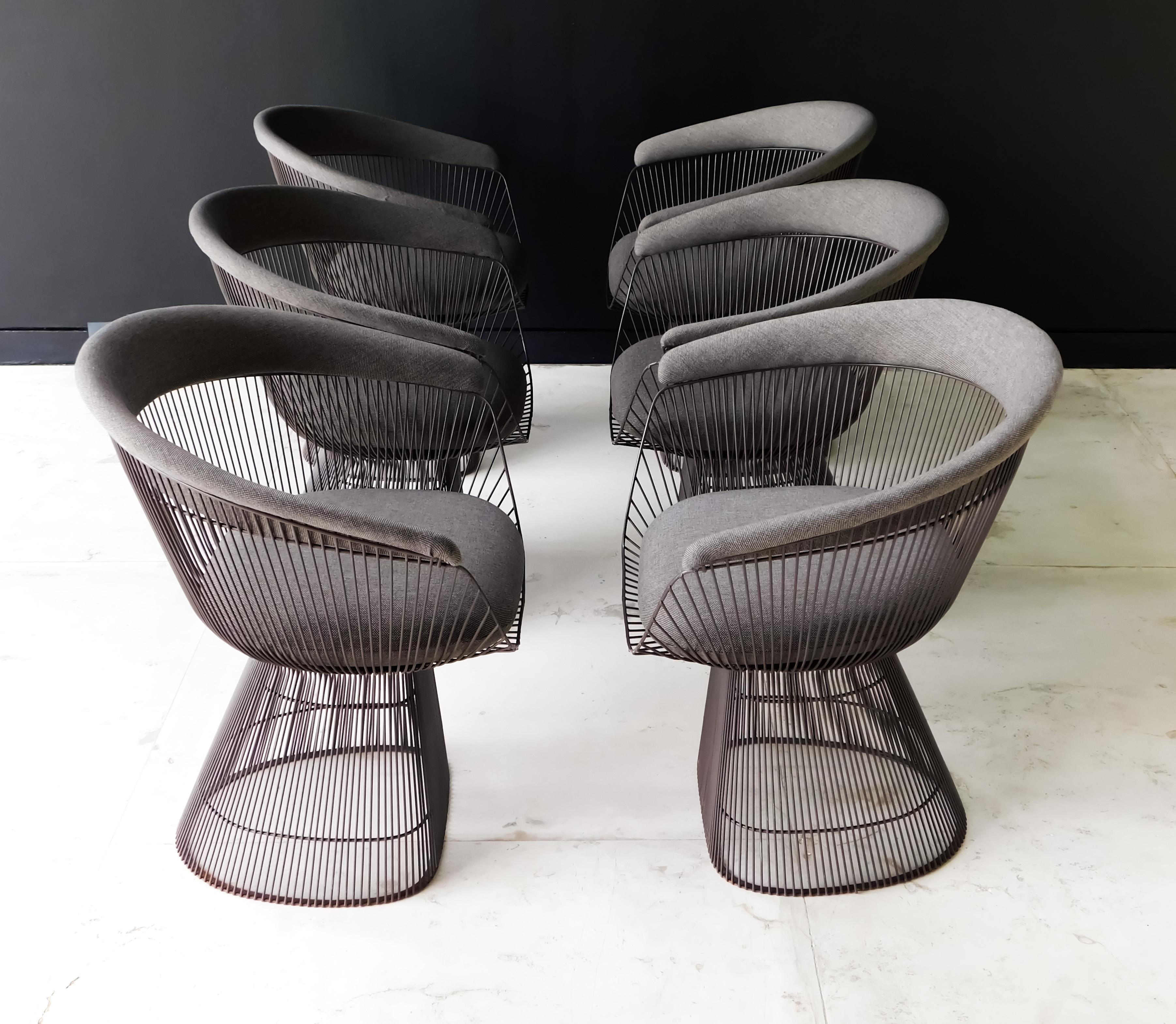 Iron and fabric, dining chairs, by Warren Platner for Knoll, 1970`s.