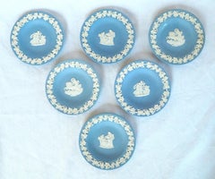 Set of 6 Wedgwood blue and white jasperware bread plates