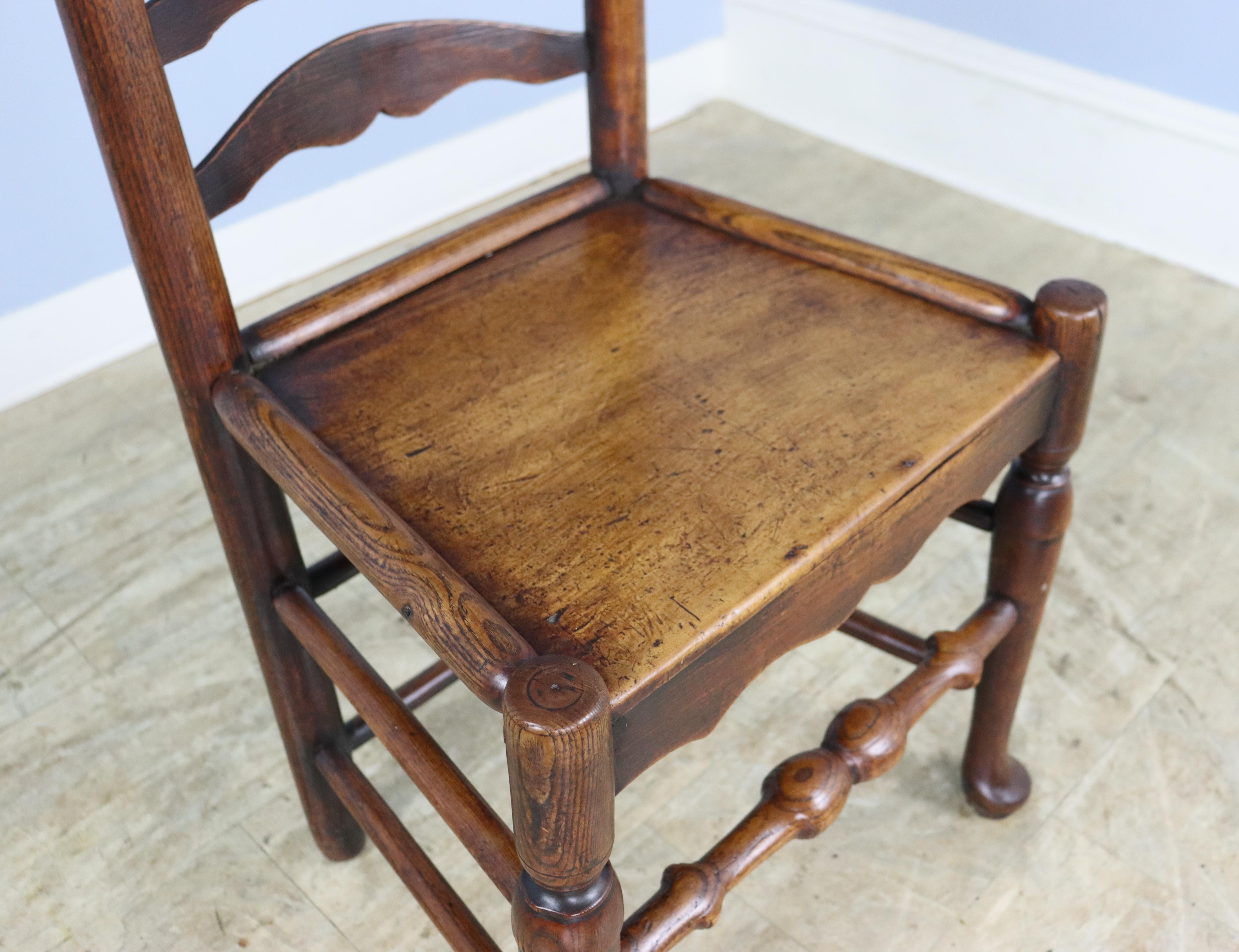 18th Century Set of 6 Welsh Country Oak Ladderback Chairs For Sale