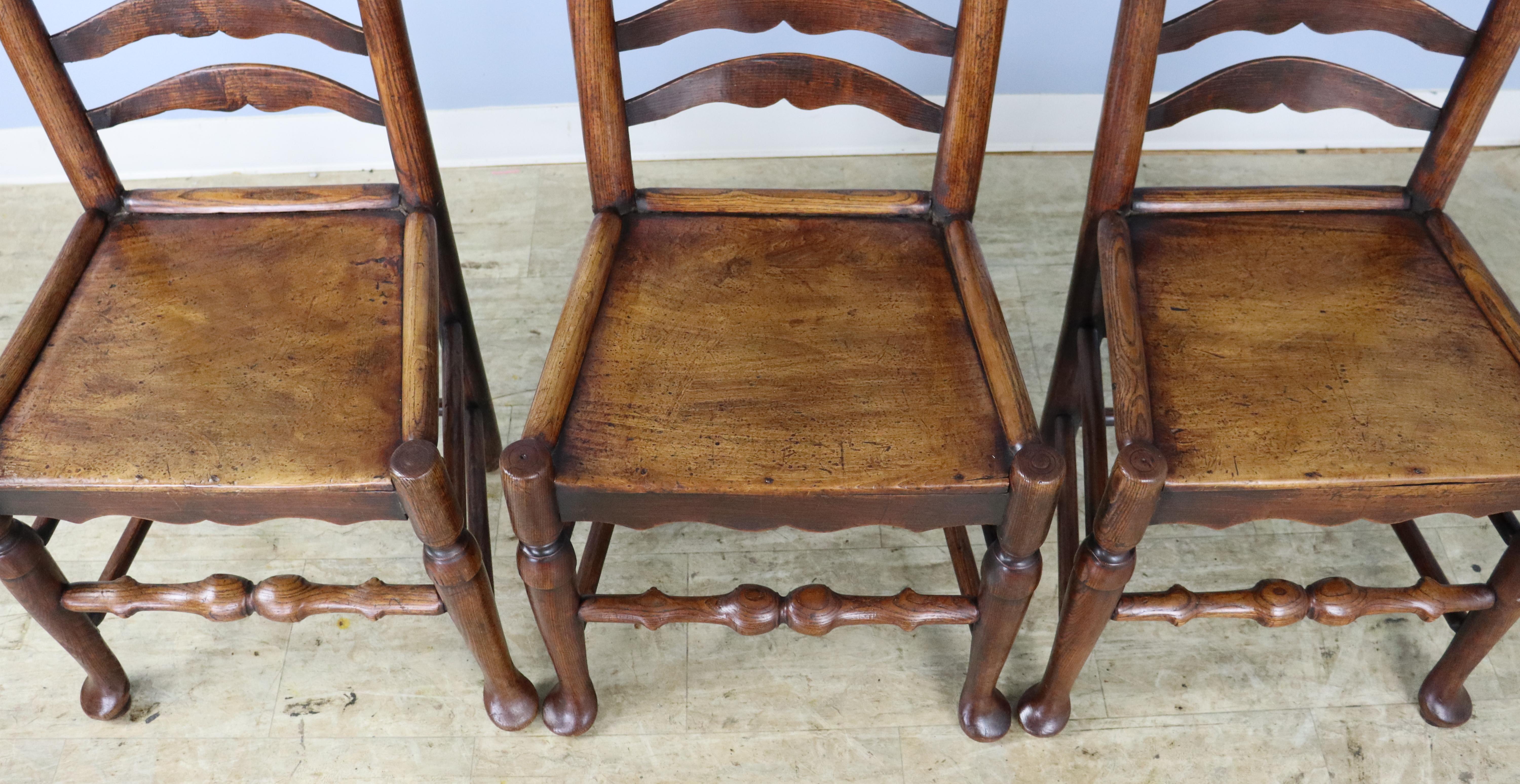 Set of 6 Welsh Country Oak Ladderback Chairs For Sale 1