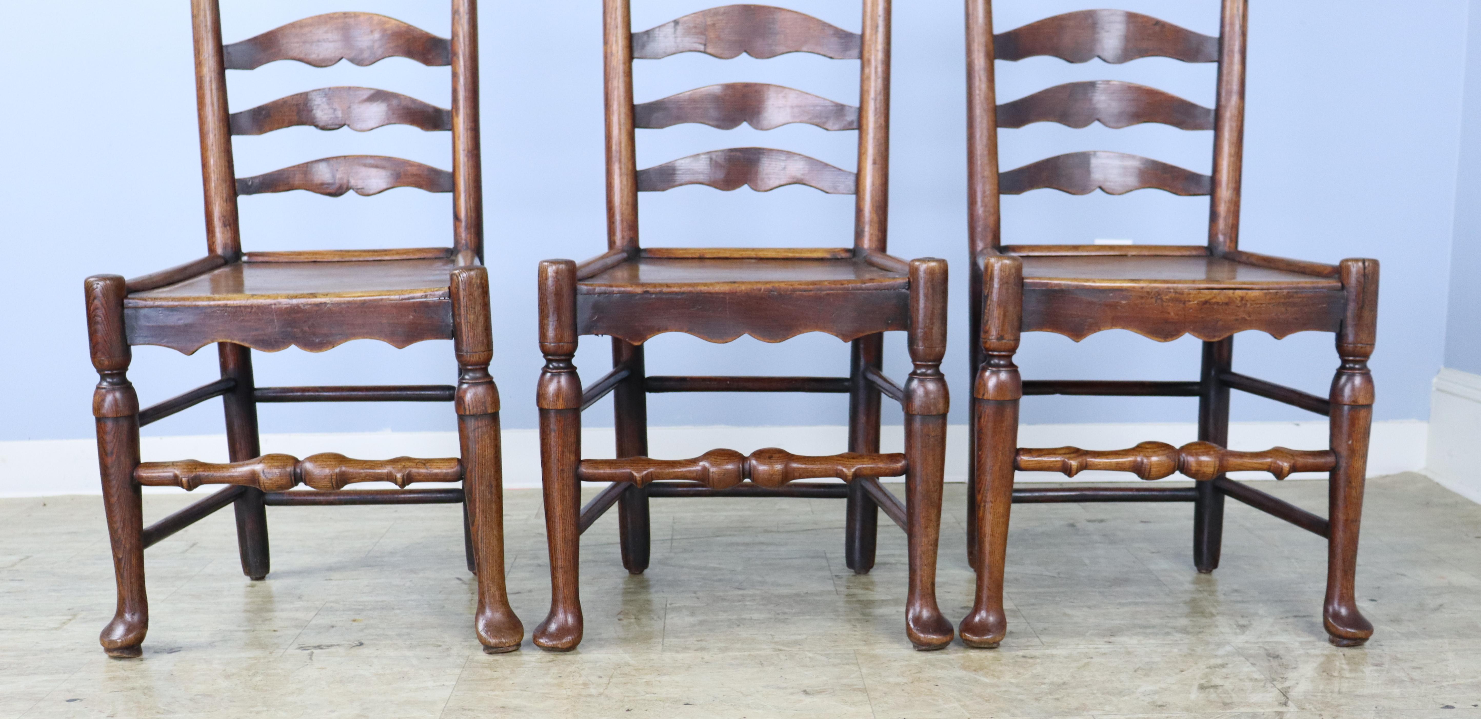 Set of 6 Welsh Country Oak Ladderback Chairs For Sale 2