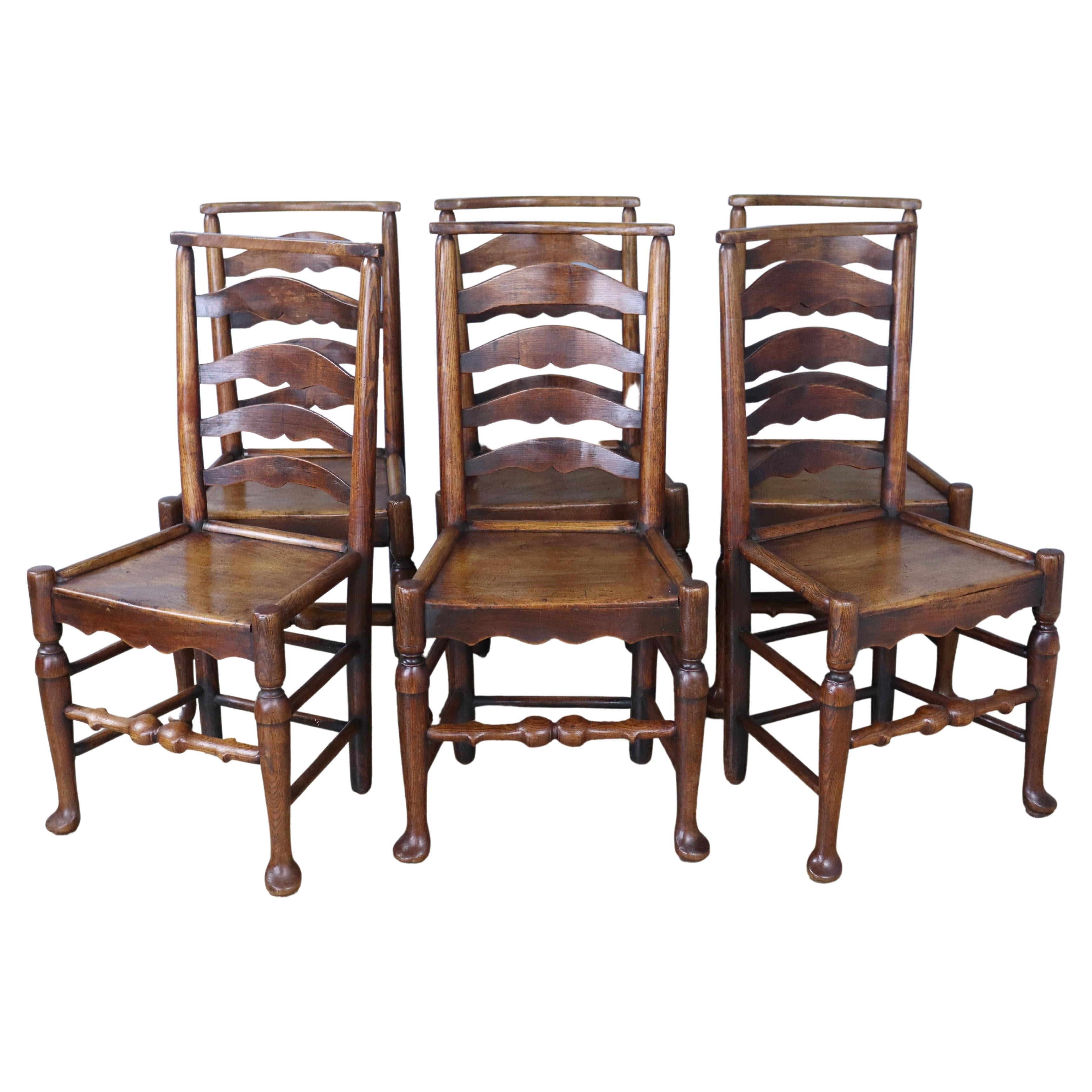 Set of 6 Welsh Country Oak Ladderback Chairs For Sale