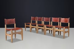 Set of 6 Werner Biermann Dining Chairs in Oak and Saddle Leather, Arte Sano 1960