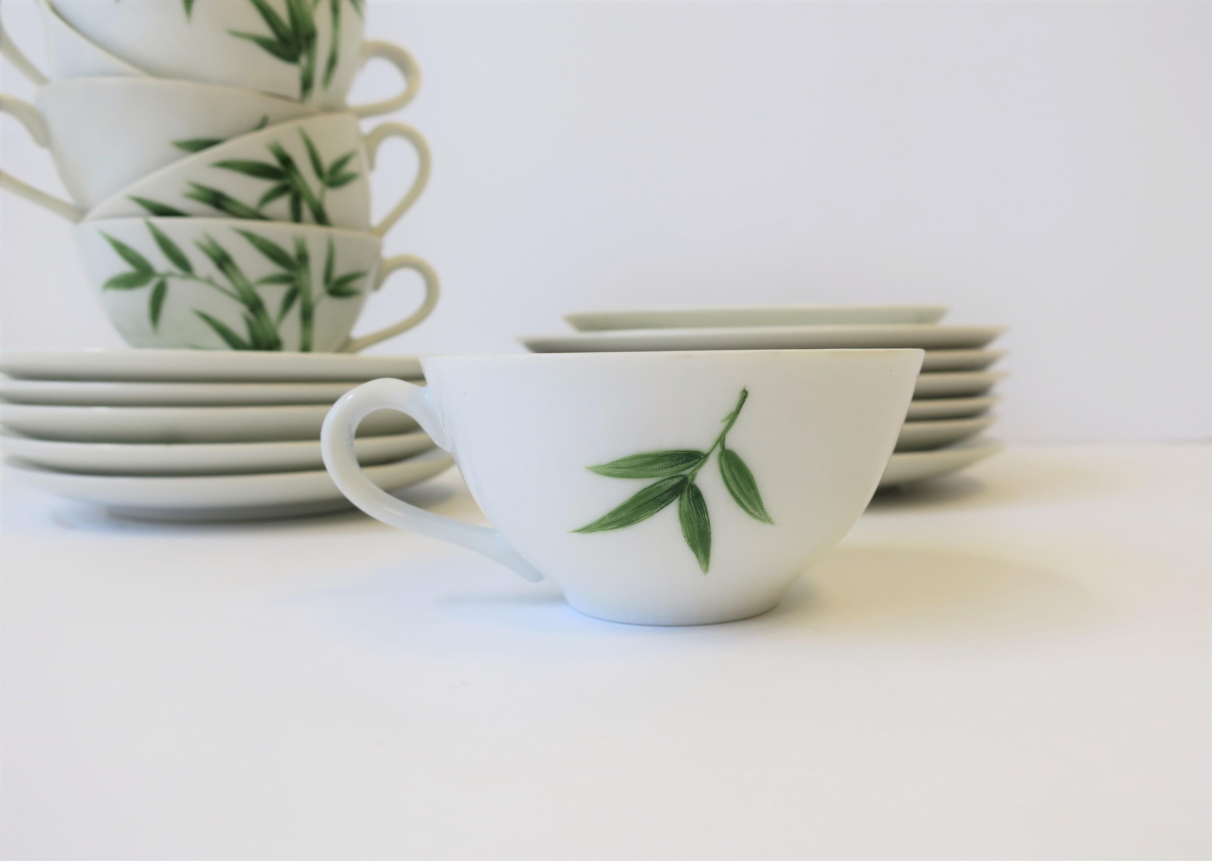 Bamboo White & Green Porcelain Lunch Dessert Tea/Coffee Dining Set of 6 2