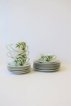Bamboo White & Green Porcelain Lunch Dessert Tea/Coffee Dining Set of 6