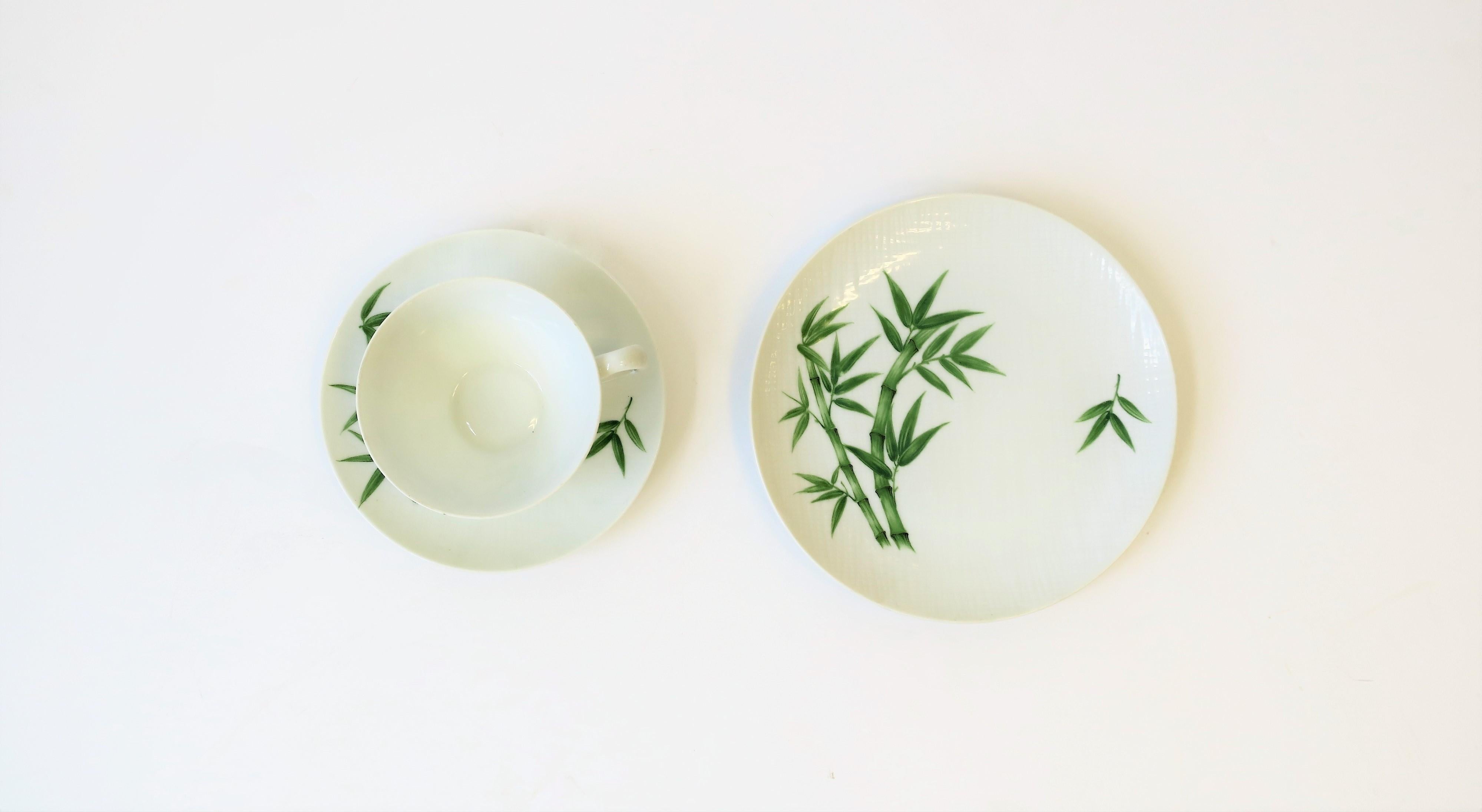 Japanese Bamboo White & Green Porcelain Lunch Dessert Tea/Coffee Dining Set of 6